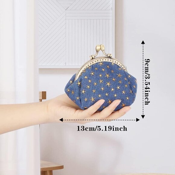 Five-Pointed Star Coin Purse Denim Change Pouch Wallets Buckle with Kisslock Cla - Picture 6 of 7